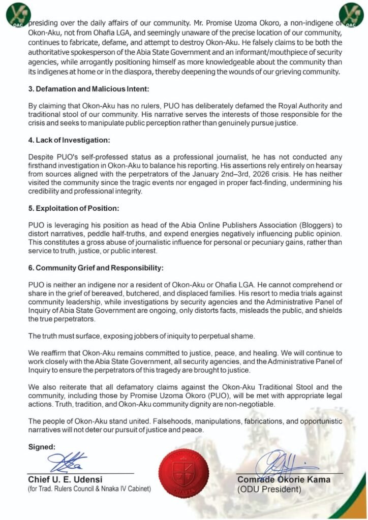 Okon-Aku Rebuts False Claims, Demands Justice