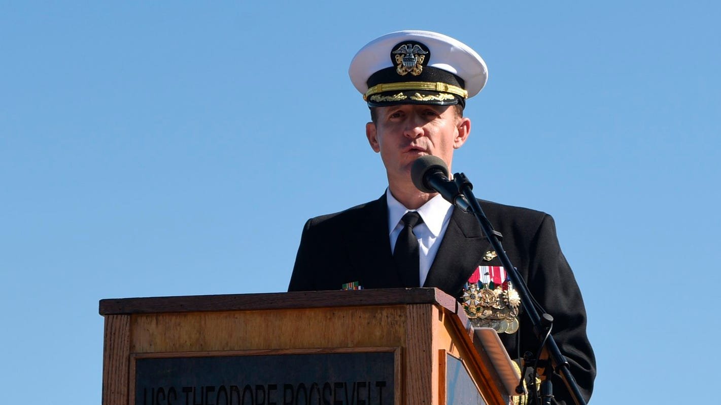 Navy Capt. Crozier, fired for letter about coronavirus on USS Roosevelt,   gets big send-off from sailors