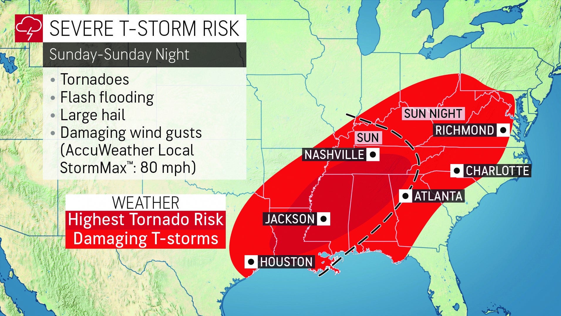 4.5M at risk: Severe weather, dangerous tornadoes loom in the South on Easter Sunday