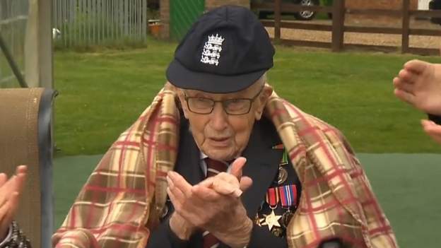 Captain Tom receives England cricket cap on 100th birthday
