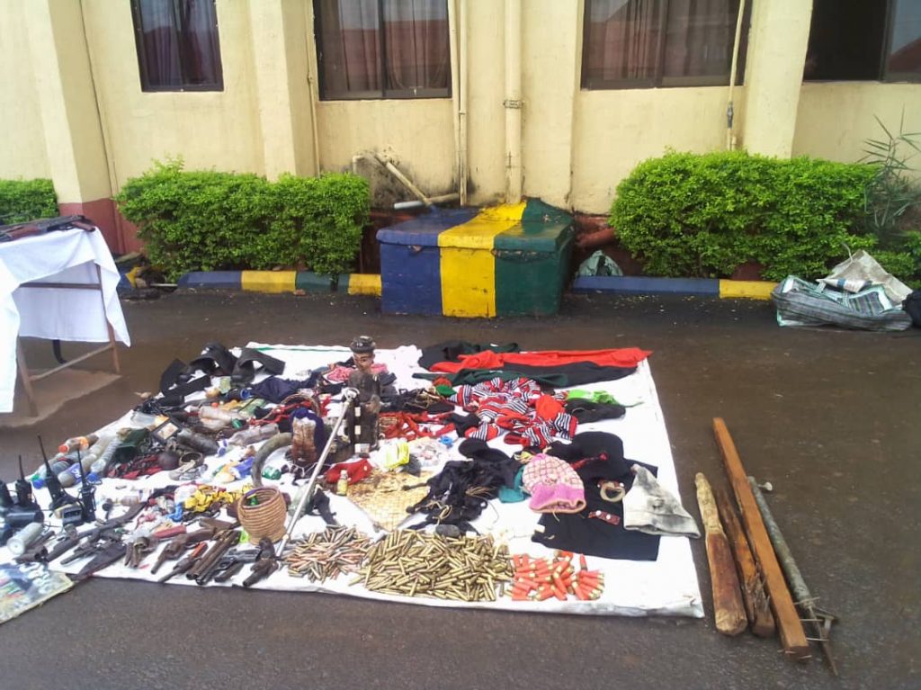 Tortoise, charms and other items recovered from suspected bandits in Ebonyi state.