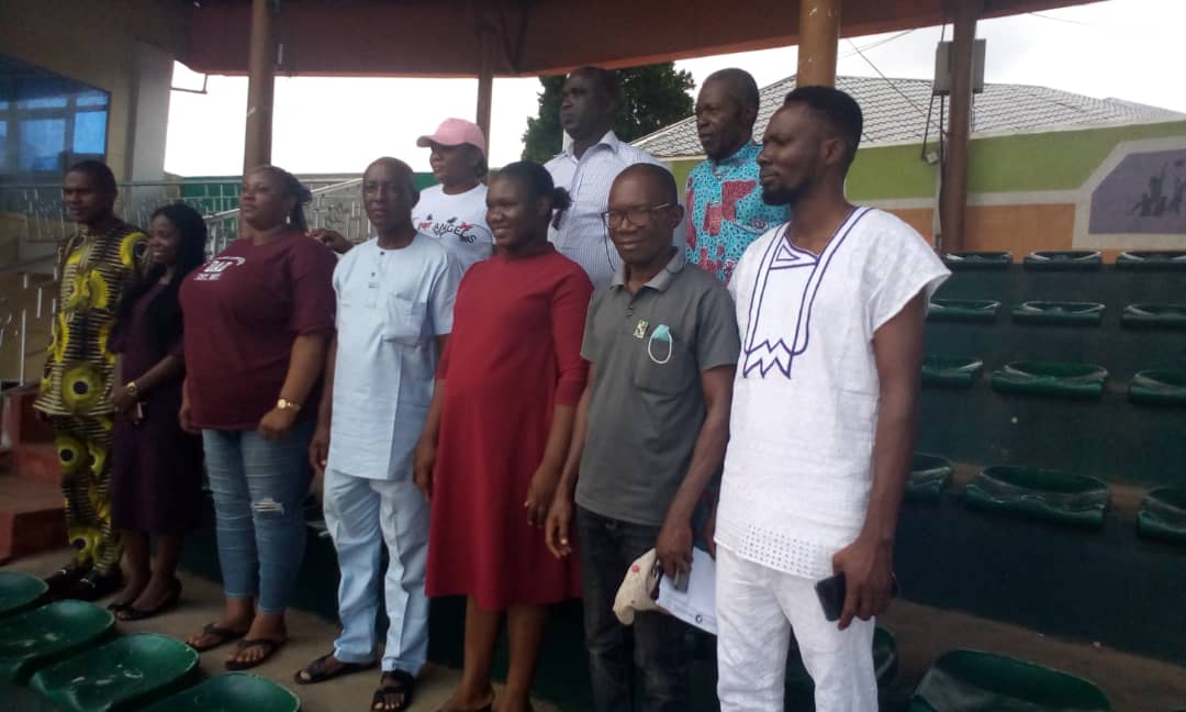 1st(R): Comrd. Emmanuel Nnaji, Chairman, Sports Writers' Association of Nigeria, Ebonyi State Chapter, and other newly elected officials of the Association.
