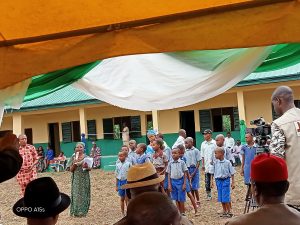 Pupils of Ekebedi Community School, Oboro, presenting their songs before the Member representing Ikwuano/Umuahia Federal Constituency, Rep Sam Onuigbo.