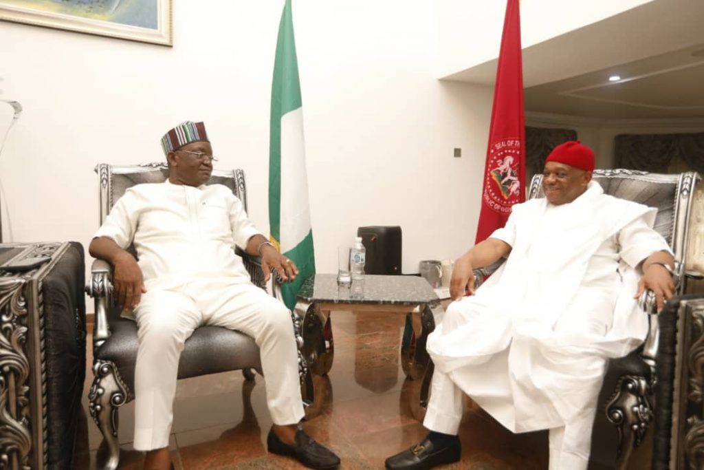 Sen. Orji Uzor Kalu, Chief Whip of the Senate and former Governor of Abia state in a nocturnal meeting with Governor Samuel Ortom, the Executive Governor of Benue State.