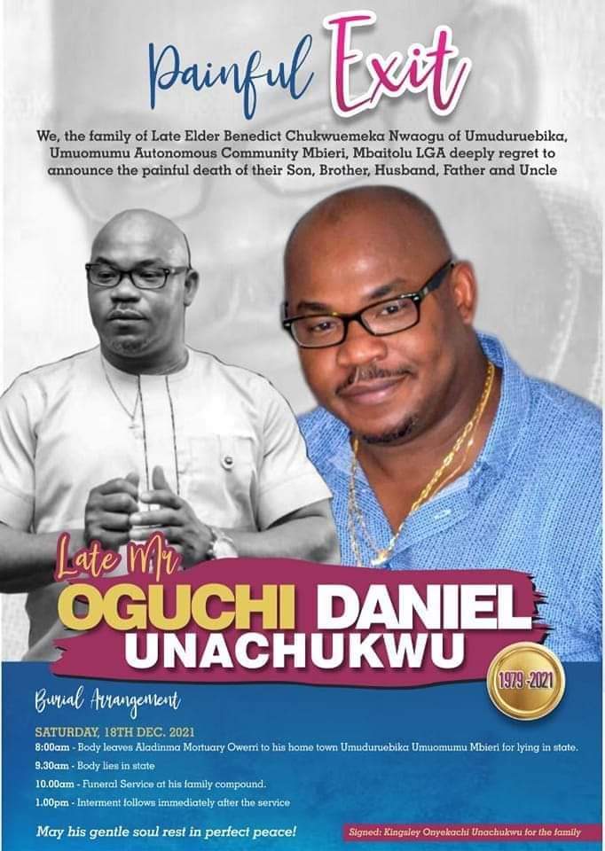 Oguchi Daniel Unachukwu, the young man from Mbieri, who was murdered in cold blood by security operatives on his way to Imo Airport.