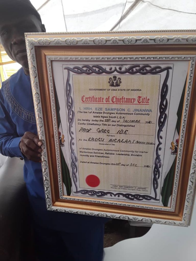 An award of Excellence presented to Prof. Gregory Ibe