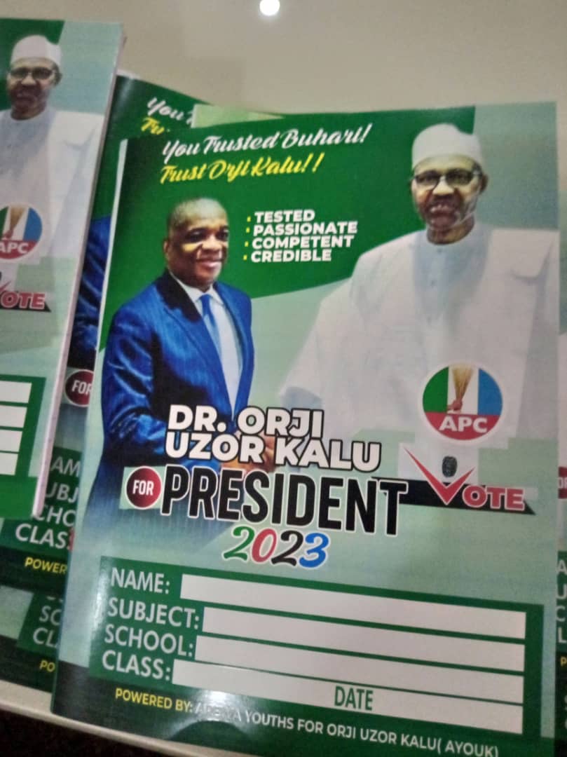Campaign materials for the presidential campaign of Dr. Orji Uzor Kalu, the Chief Whip of Senate.