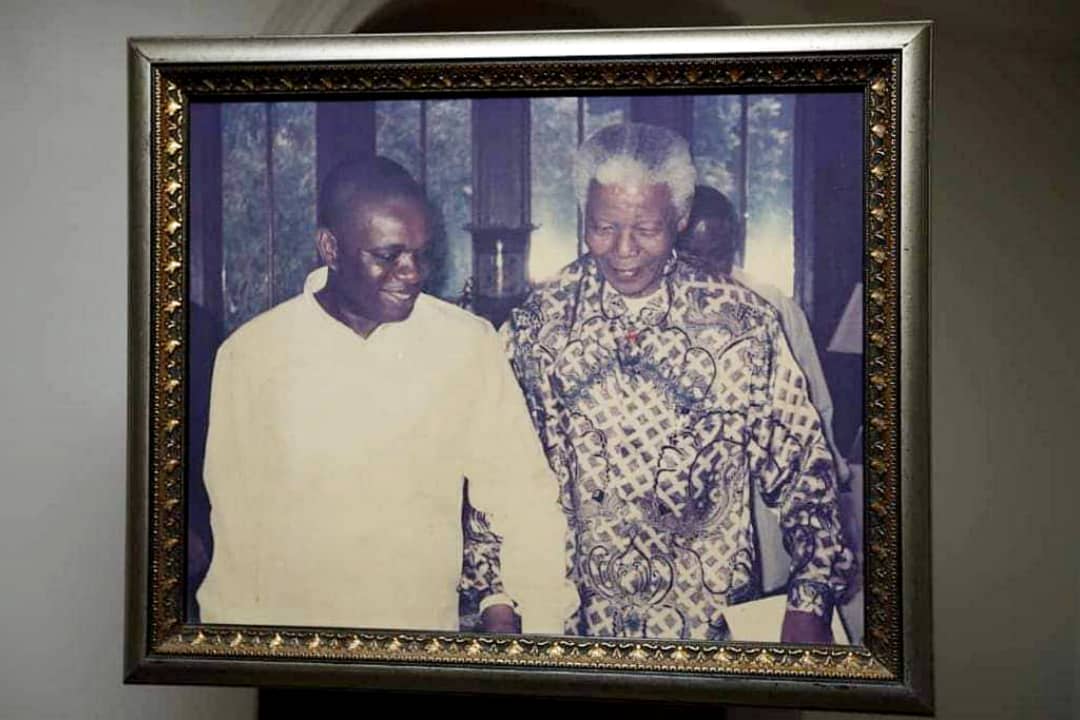 From (R): Nelson Mandela, former South African President, in a throwback picture with Dr. Orji Uzor Kalu, former Governor of Abia State.
