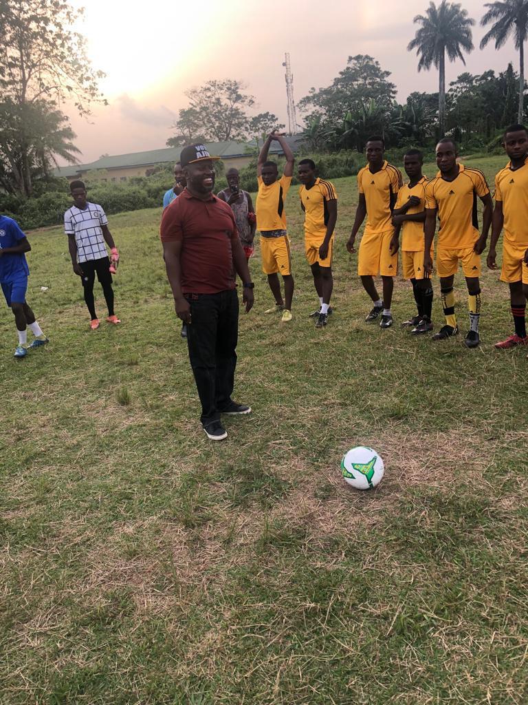 Hon. Alozie Ajiri, kicking off the 2022 Diocesan Bishop League Football Competition.
