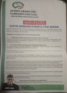 The 2023 campaign Manifesto of Col. Austin Akobundu 