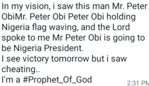 Prophecy by a Ghanaian Prophet, Kwadwo Amakwa foretold Obi's victory, attempted manipulation, on Friday,Februaryy 24, 2023.