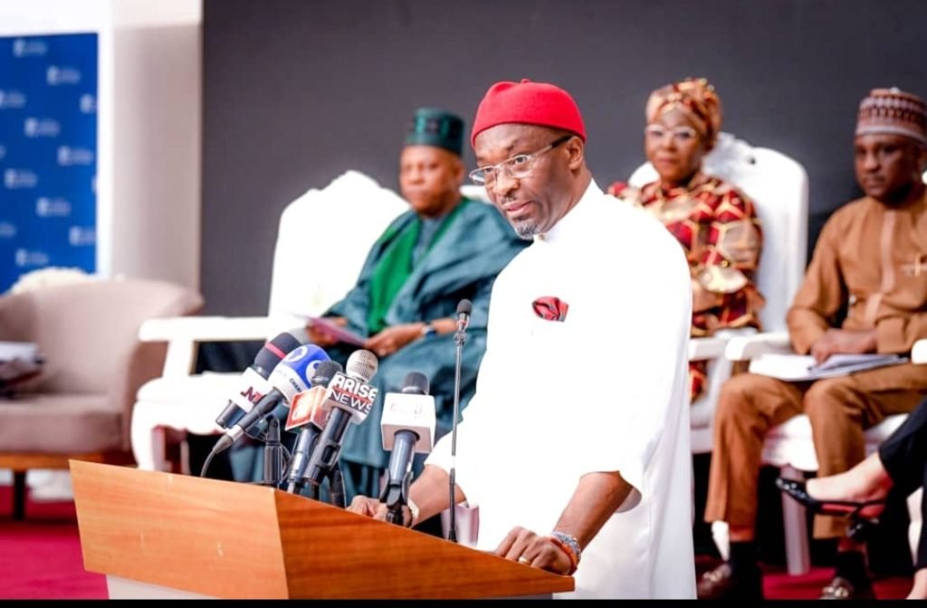 Deputy Speaker, House of Representatives, Rt. Hon. Benjamin Kalu delivering his goodwill message at a 2-day retreat for the leadership of the 10th National Assembly organised by NILDS and Konrad Adenauer Stiftung, on Friday in Ikot-Ekpene, Akwa Ibom State. Photo: Media Office of the Deputy Speaker