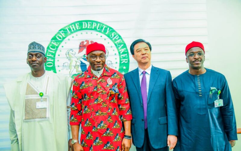 L-R: Chairman House of Representatives Committee on Nigeria/China friendship, Hon. Jafaaru Yakubu, Deputy Speaker Rt Hon. Benjamin Kalu, Vice Chairman Anhui Provincial People's Congress Standing Committee in China, Mr Tao Ming Lun and Hon. Uchenna Okonkwo during courtesy visit at the National Assembly, Abuja December 12, 2023 Photo: Deputy Speaker's Media Office
