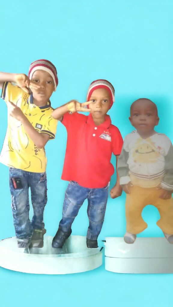 From Left: Gideon Osinachi [8yrs], Devine Osinachi [6yrs], Israel Osinachi [4yrs), all males, the three abducted children of Mr. and Mrs. Osinachi Eluwa, in Amaoba Ime, in Ikwuano Local Government Area of Abia State.