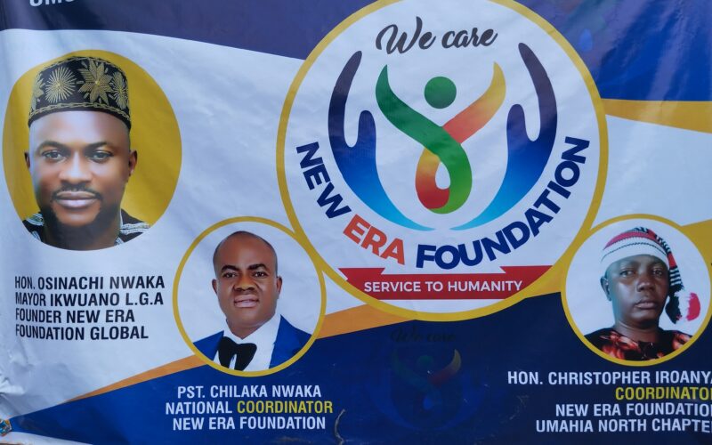 From (1L): Mayor Osinachi Hycinth Nwaka, the President of New Era Foundation (NEF); Pastor Mike Ifeanyi Nwaka, National Coordinator and Comrd. Christopher Iroanya, Umuahia North youth leader of New Era Foundation.