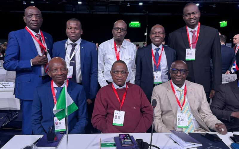 Inspector-General of Police (IGP), Kayode Egbetokun flanked by delegates at