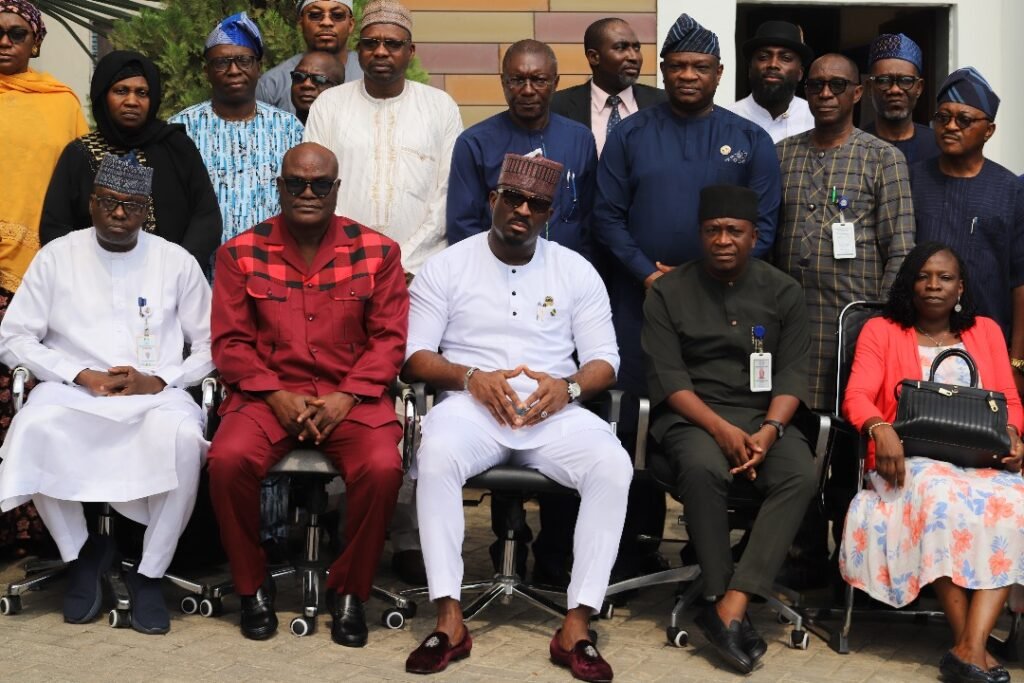 Director, Police Services Department (MPA), Mr. Ibrahim Muhammed, Permanent Secretary, Ministry of Police Affairs, Dr. Anuma Ogbonnaya Nlia, Executive Secretary, Nigeria Police Trust Fund (NPTF), Mr. Mohammed Sheidu, Director Planning Research and Statistics (NPTF), Mr. Davis Selema Dashe during a visit to the Nigeria Police Trust Fund (NPTF) Headquarters in Wuse by the Management of the Ministry of Police Affairs led by the Permanent Secretary.