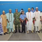 ACP Tokunbo Abaniwonda, the Area Commander in charge of Area M Police Command in Idimu, Lagos State, flanked by some traditional leaders of Lagos State.