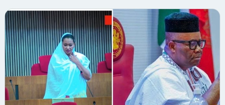 From (R): Senator Godswill AKPABIO, the Senate President, Federal Report of Nigeria; and Senator Natasha Akpoti-Uduaghan.