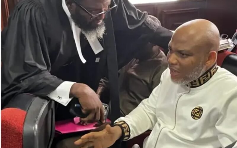 (R-L): Mazi Nnamdi Kanu, the leader of the Indigenous People of Biafra (IPOB); and his legal Counsel.