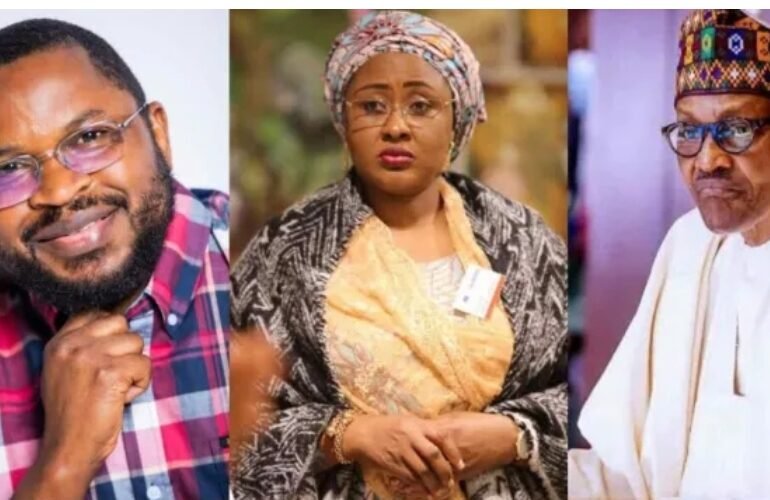 From (L-R): Late President Mohammadu Buhari; former first lady, Aisha Buhari and Mr. Farooq Kperogi, a famous journalist and scholar.