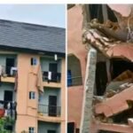 A part of collapsed Pentagon students' Lodge at Alex Ekwueme Federal University, Ndufu-Alike Ikwo (AE-FUNAI).