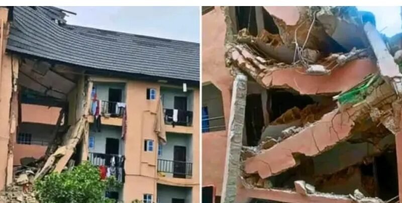 A part of collapsed Pentagon students' Lodge at Alex Ekwueme Federal University, Ndufu-Alike Ikwo (AE-FUNAI).