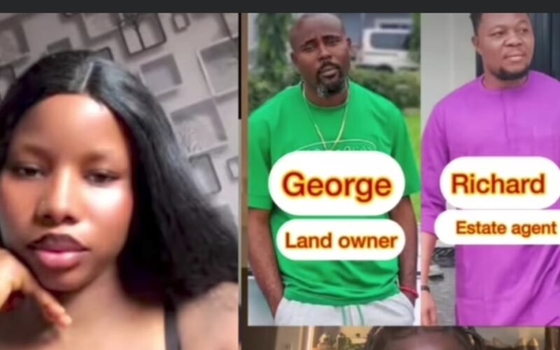 George Idumangi, land owner (M); Richard Ekpeboh, real estate agent (1R) and Victory Bernard Henry (George's girlfriend) (1L).