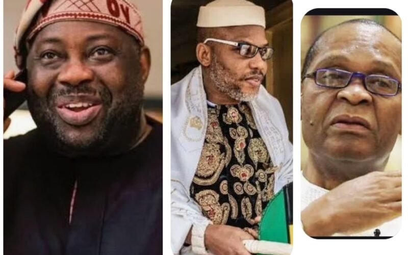 (L-R): Dele Momodu; IPOB leader, Mazi Nnamdi Kanu; and Joe IGBOKWE.