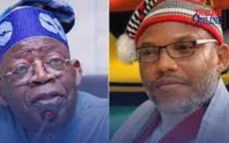 (R/L): Mazi Nnamdi Kanu, the leader of the Indigenous People of Biafra (IPOB) and president Bola Ahmed Tinubu.