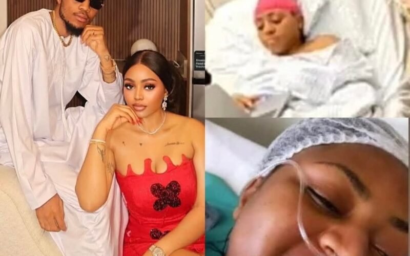 Popular Nollywood Actress, Regina Daniels lying in a hospital bed after an alleged attack from some thugs allegedly sent by her billionaire husband, Senator Ned Nwoko.