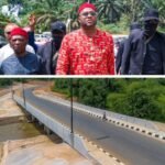Dr. Chima Desmond Anyaso (M) at the commissioning of the Famous Omenuko Bridge at Abam Arochukwu.