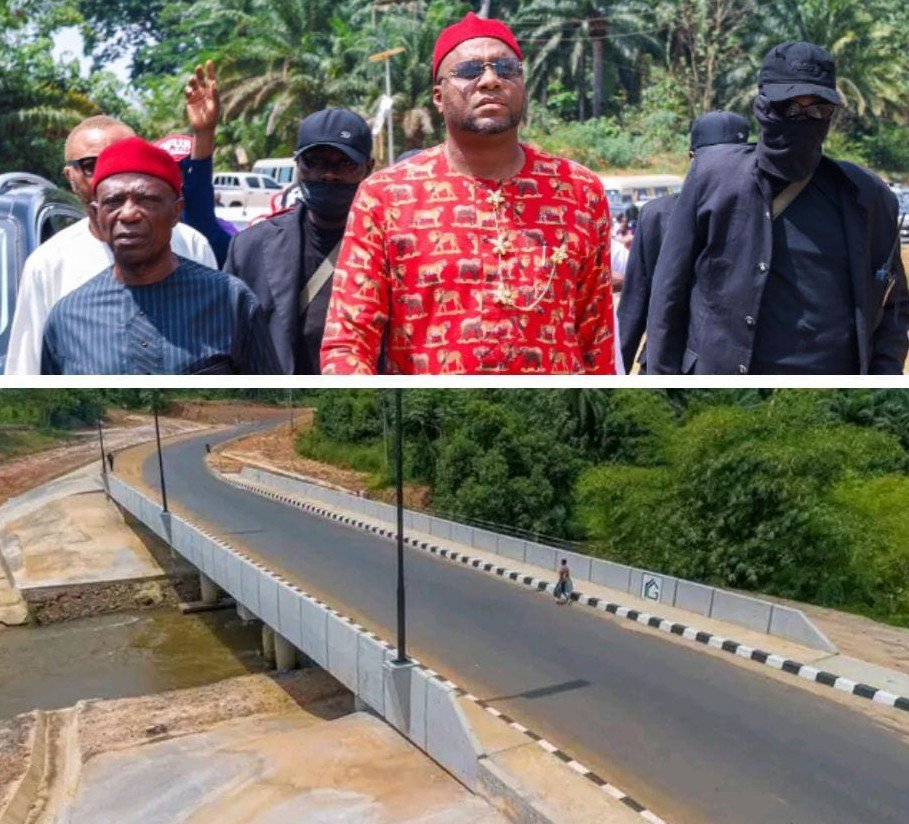 Dr. Chima Desmond Anyaso (M) at the commissioning of the Famous Omenuko Bridge at Abam Arochukwu.