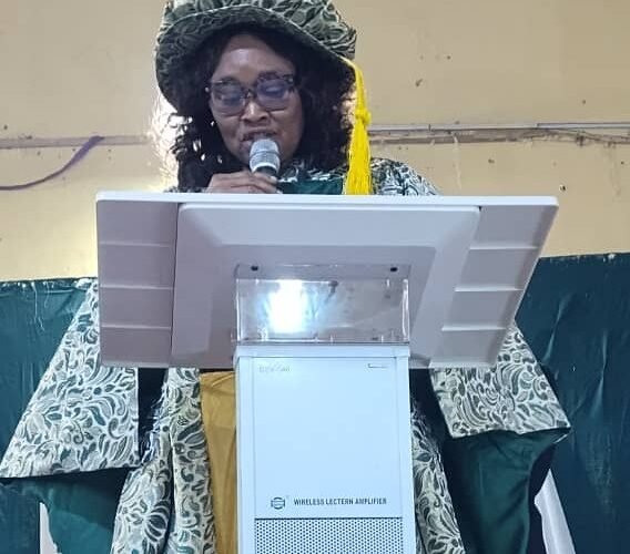 Prof. (Mrs.) Ursula Ngozi Akanwa, the 7th Vice Chancellor of Michael Okpara University of Agriculture, Umudike, Dr. Mrs. Ursula Akanwa, delivering her opening remarks, at the Institution's 69th Inaugural Lecture, on March 11, 2026.