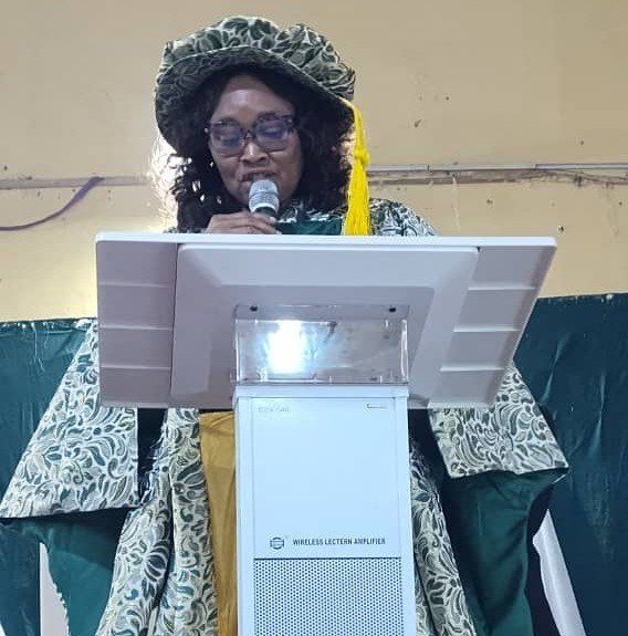 Prof. (Mrs.) Ursula Ngozi Akanwa, the 7th Vice Chancellor of Michael Okpara University of Agriculture, Umudike, Dr. Mrs. Ursula Akanwa, delivering her opening remarks, at the Institution's 69th Inaugural Lecture, on March 11, 2026.