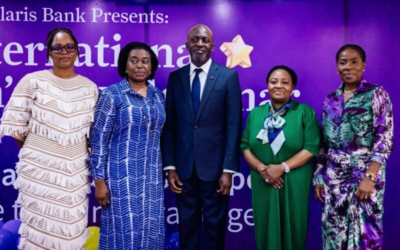 L-R; Belinda Nkechi Idinmachi, Entrepreneurship Specialist, ALX Founder Academy; Subulade Giwa-Amu, Non- Executive Director, Polaris Bank; Kayode Lawal, Managing Director/CEO, Polaris Bank; Tomi Somefun, Former Managing Director /CEO for Unity Bank Plc, & Abimbola Ozomah, Executive Director, Corporate & Investment Banking during the International Women's Day celebration in Lagos recently.