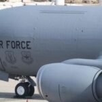 A US Air Force Boeing KC-135 Stratotanker aerial refuelling tanker aircraft is seen in Ben Gurion international airport near Tel Aviv, Israel, in February.