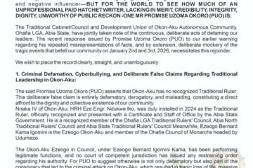 Stop Peddling Falsehoods Now”: Okon-Aku Issues Final Warning to Promise Uzoma Okoro (PUO) Over Defamation Claims
