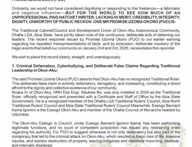 Stop Peddling Falsehoods Now”: Okon-Aku Issues Final Warning to Promise Uzoma Okoro (PUO) Over Defamation Claims