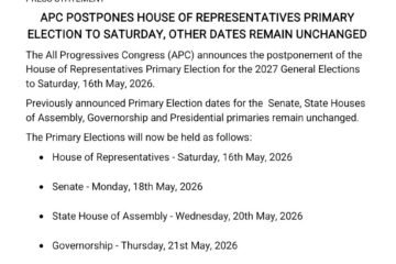 APC Postpones Reps Primaries Ahead of 2027 Elections