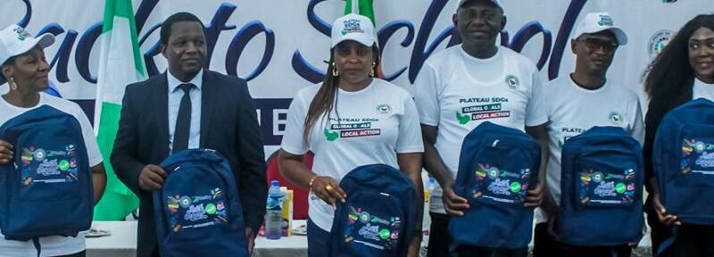 Photo caption: L-R: Mrs. Nanbam Danjuma-Lot, Project Coordinator of the Plateau State Sustainable Development Goals (SDGs); Mr. Shunom Leo, Branch Leader, Fidelity Bank University of Jos Branch; Ms. Caroline Dafur, Plateau State Commissioner for Women Affairs and Social Development; Hon. Sunday Amuna, Executive Chairman, Plateau State Universal Basic Education Board (SUBEB); Mr. Saje Joseph, Director of Planning, Research, and Statistics, Plateau State Ministry of Education; and Mrs. Victoria Abuka, Team Lead, Corporate Social Responsibility, Fidelity Bank Plc; at the Fidelity Helping Hands Programme (FHHP) Back-to-School outreach in Plateau State recently.