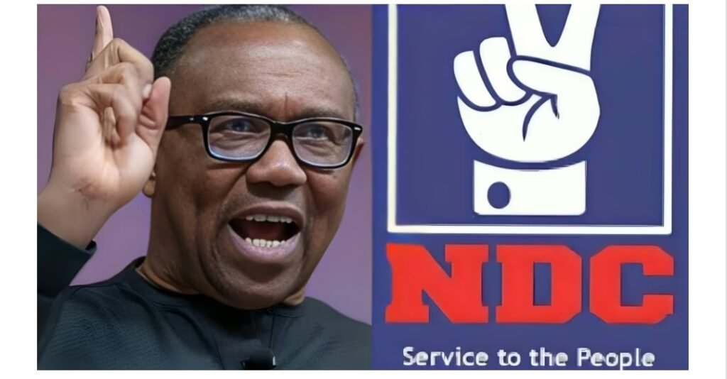 Dr. Peter Obi and NDC party logo