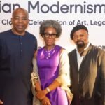 L-R: Aigboje Aig-Imoukhuede, Chairman, Access Holdings Plc and Coronation Group; Ofovwe Aig-Imoukhuede, Co-Founder, Aig-Imoukhuede Foundation; and Ben Okri, Nigerian-born British Artist and Poet, at the celebration of the Nigerian Modernism legacy at Tate Modern in London, United Kingdom…Wednesday