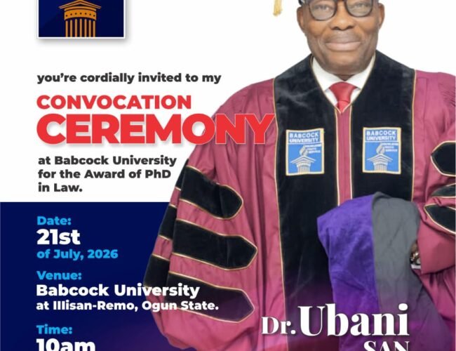 Dr. Ubani (SAN) to Receive PhD in Law at Babcock University