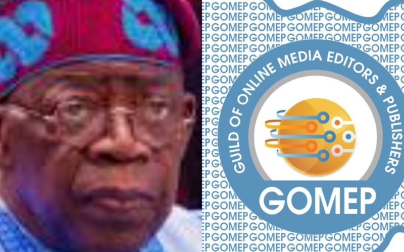 President Bola Ahmed Tinubu and Guild of Online Media Editors and Publishers (GOMEP-NG) logo.