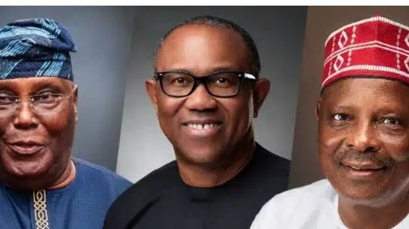 L-R: Alhaji Atiku Abubakar; Dr. Peter Obi and Alhaji Rabiu Kwankwaso.