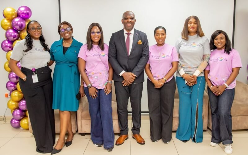 L-R; Cynthia Sanyaolu Head, Talent Management, Polaris Bank; Bukola Oluyadi, Group Head, Customer Experience & Value Management, Polaris Bank; Olanrewaju Oyekunle, Ag. Chief Talent & Culture Officer, Polaris Bank; Rasheed Bolarinwa, Head, Brand Management & Corporate Communications, Polaris Bank; Abimbola Ozomah, Executive Director, Corporate & Investment Banking, Polaris Bank; Njideka Nwabueze, Head, Retail Banking, Polaris bank & Olamide Adeyeye, Leaning & Development Officer, Polaris Bank at the “Bring Your Child to Work” event in Lagos recently