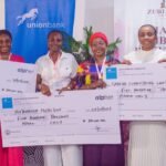 L-R: Head alpher, Union Bank of Nigeria, Mrs. Aderonke Chukwudeme; Founder, Bequeenz Beauty, Ms. Esther Harmony Elois; Founder, Atas Nutraboom Nutrition, Ms Oluwakemi Olaniyan; Founder, Gadesh & Co Nigeria Limited; Ms. Abojukoro Ganiyat Adeshola; Head SME Banking, Union Bank of Nigeria, Mrs. Gloria Omereonye, and Founder, Zuri Circle Network, Ms. Linda Obi during the Bank’s presentation of grants to business pitch winners at the Fearless Female Founders (FFF) 2.0 programme at Vibranium Valley, Local Airport Road, Ikeja, Lagos recently.
